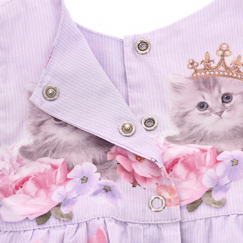 Lapin House Baby Girl Cat Print Cotton Romper Dress. Size 9M