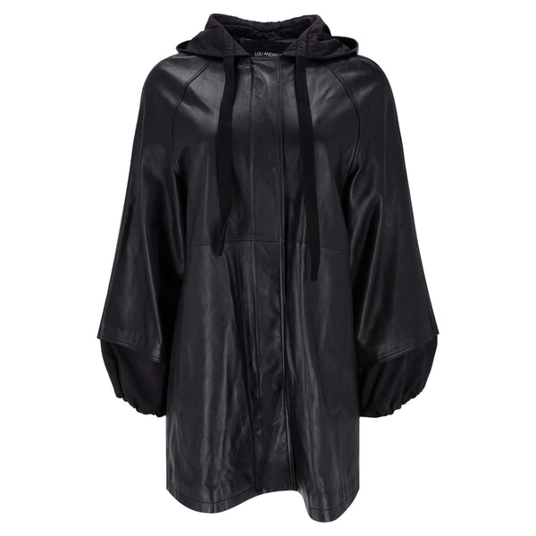 Lou Andrea Leather Hooded Cape Parka/Jacket. Size 34FR