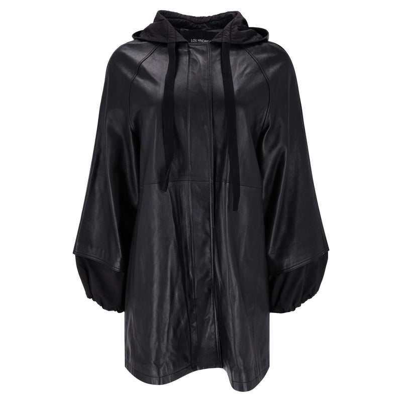 Lou Andrea Leather Hooded Cape Parka/Jacket. Size 34FR