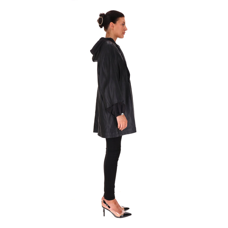 Lou Andrea Leather Hooded Cape Parka/Jacket. Size 34FR