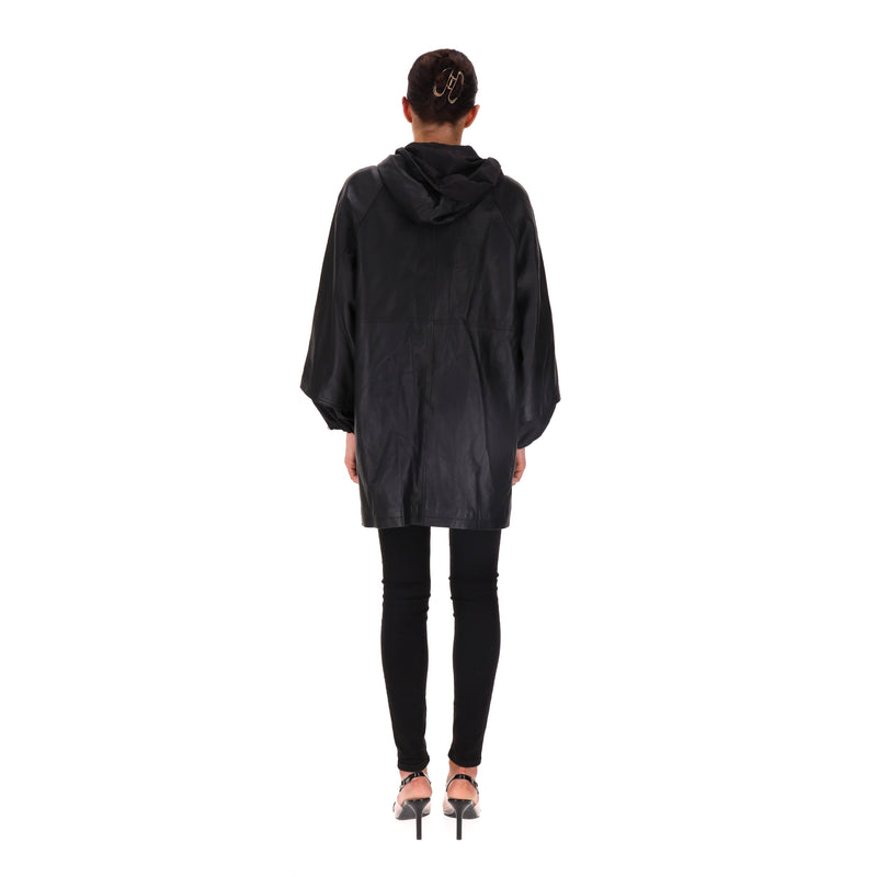 Lou Andrea Leather Hooded Cape Parka/Jacket. Size 34FR
