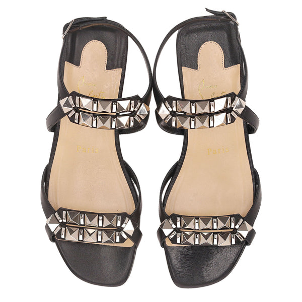 Christian Louboutin Calfskin Studded Galerietta Sandals. Size 37.5