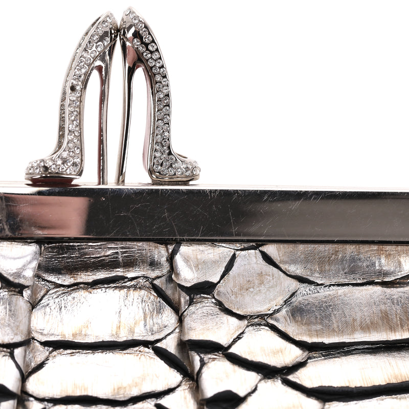 Christian Louboutin Metallic Python Skin Loubi Lula Mini Frame Clutch Bag