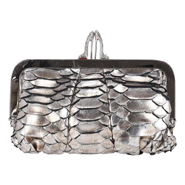 Christian Louboutin Metallic Python Skin Loubi Lula Mini Frame Clutch Bag