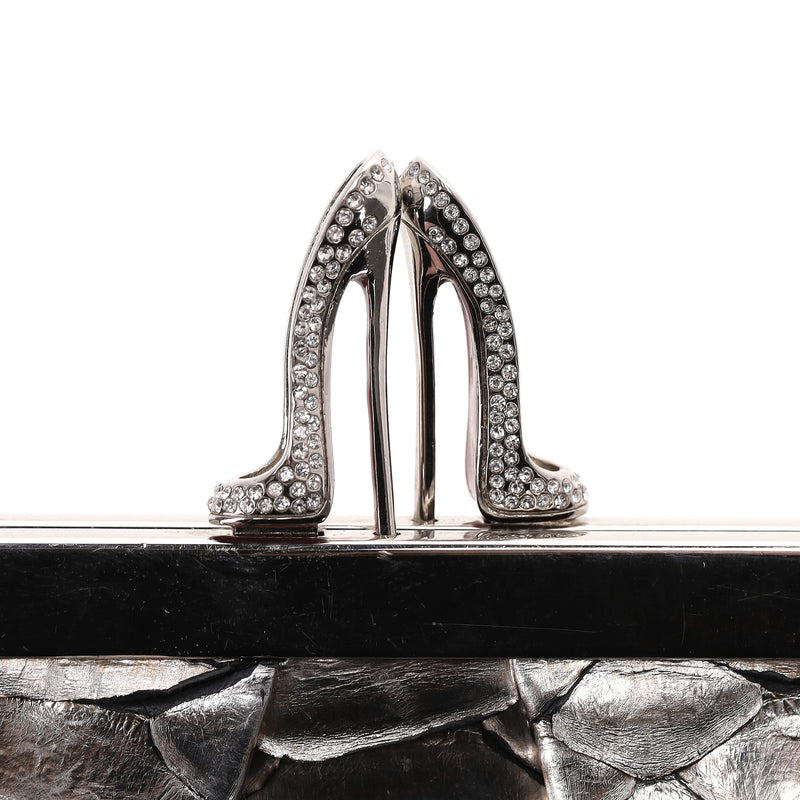 Christian Louboutin Metallic Python Skin Loubi Lula Mini Frame Clutch Bag