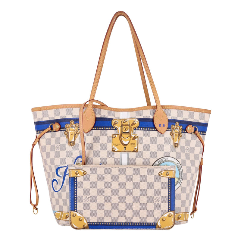 Louis Vuitton Limited Edition Damier Azur Summer Trunks Knokke Neverfull MM Bag & Pochete