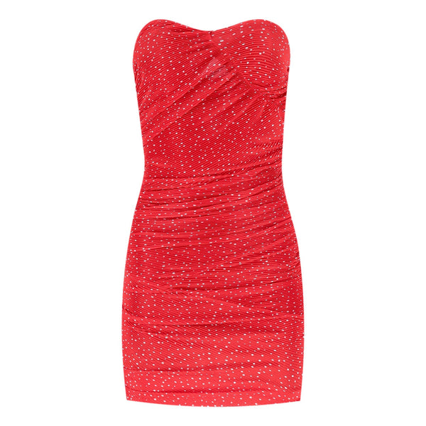 Maje Strapless Ruched Polka-Dot Mini Dress. Size 34FR