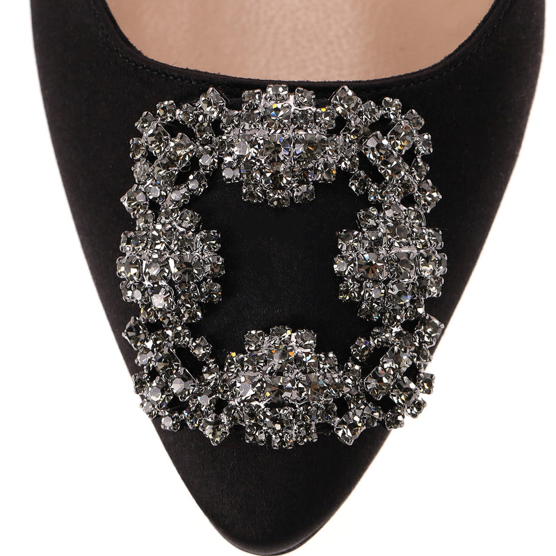 Manolo Blahnik 'Hangisi' Crystal Embellished Satin Heeled Mules. Size 37.5