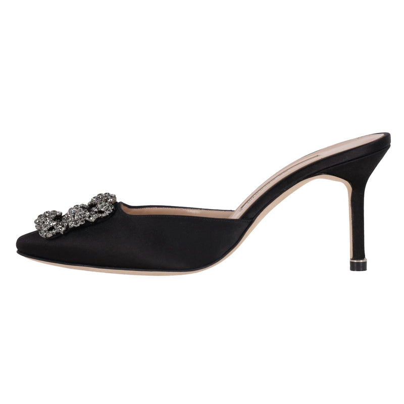 Manolo Blahnik 'Hangisi' Crystal Embellished Satin Heeled Mules. Size 37.5