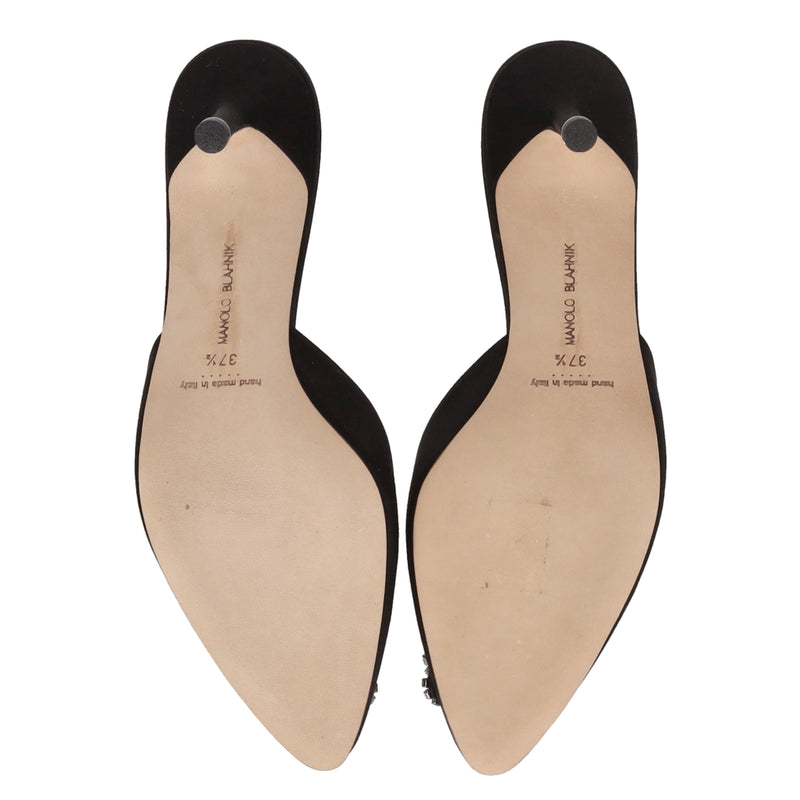 Manolo Blahnik 'Hangisi' Crystal Embellished Satin Heeled Mules. Size 37.5