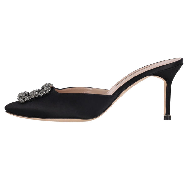 Manolo Blahnik 'Hangisi' Crystal Embellished Satin Heeled Mules. Size 40