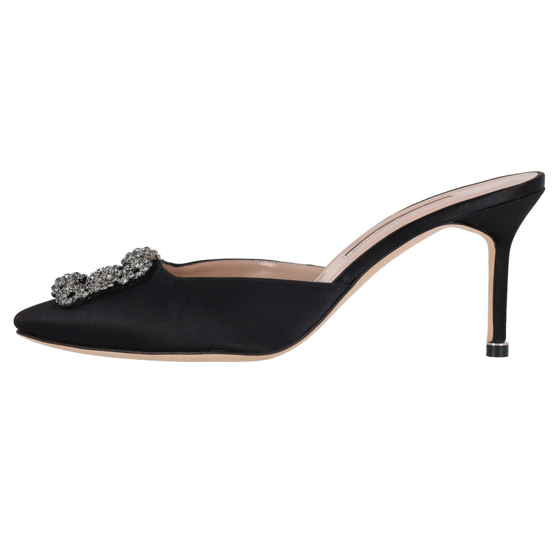 Manolo Blahnik 'Hangisi' Crystal Embellished Satin Heeled Mules. Size 40