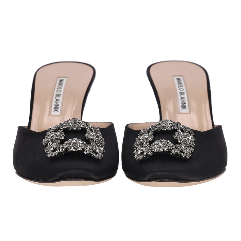 Manolo Blahnik 'Hangisi' Crystal Embellished Satin Heeled Mules. Size 40