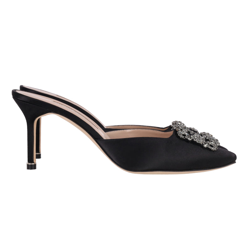 Manolo Blahnik 'Hangisi' Crystal Embellished Satin Heeled Mules. Size 40