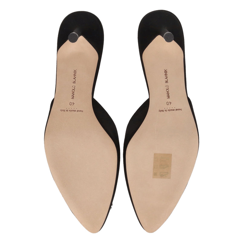 Manolo Blahnik 'Hangisi' Crystal Embellished Satin Heeled Mules. Size 40