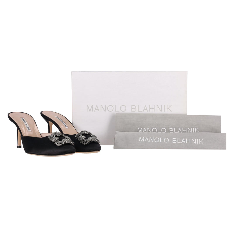 Manolo Blahnik 'Hangisi' Crystal Embellished Satin Heeled Mules. Size 40
