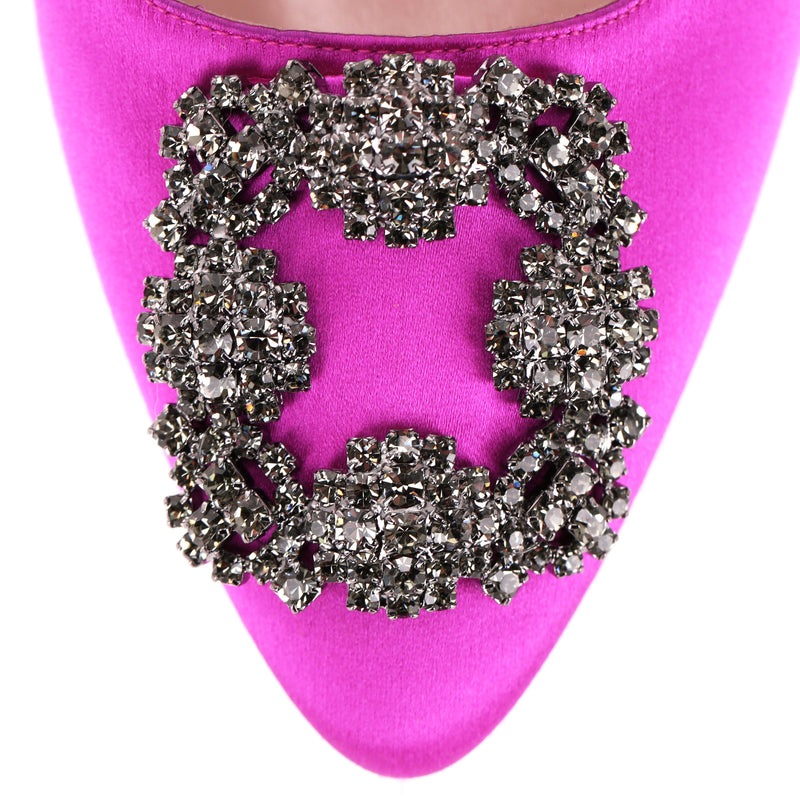 Manolo Blahnik 'Hangisi' Crystal Embellished Satin Heeled Mules. Size 37.5