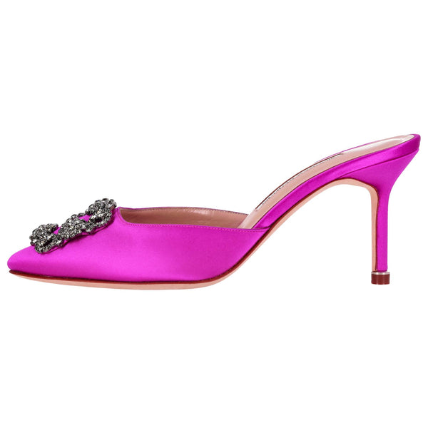 Manolo Blahnik 'Hangisi' Crystal Embellished Satin Heeled Mules. Size 37.5
