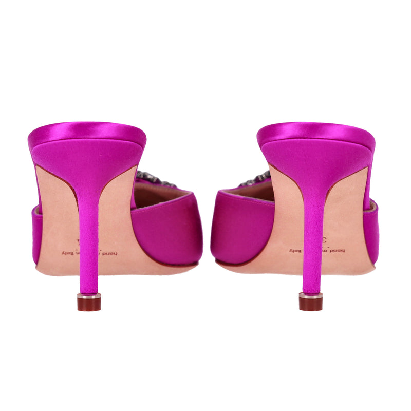 Manolo Blahnik 'Hangisi' Crystal Embellished Satin Heeled Mules. Size 37.5