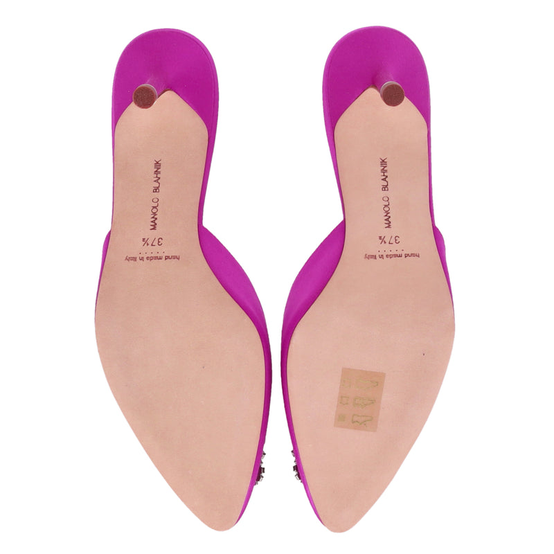 Manolo Blahnik 'Hangisi' Crystal Embellished Satin Heeled Mules. Size 37.5
