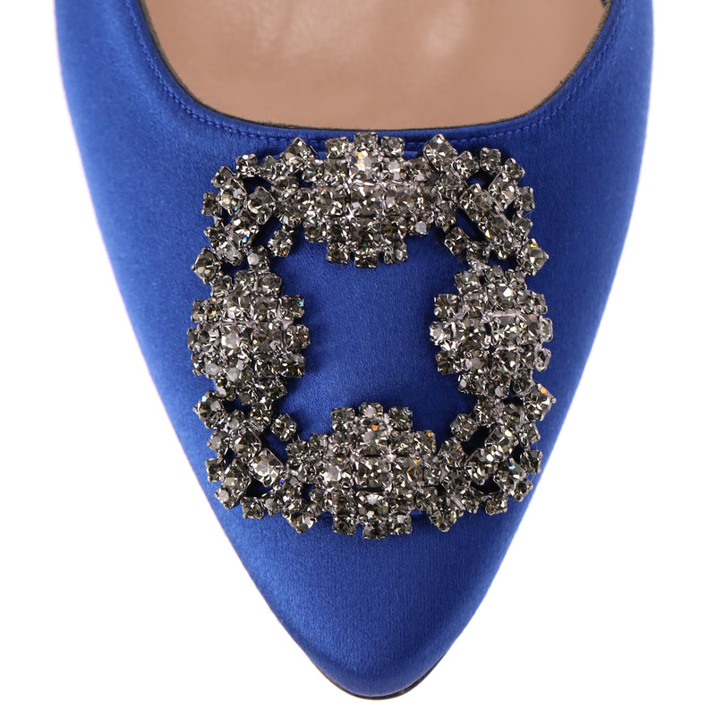 Manolo Blahnik 'Hangisi' Crystal Embellished Satin Heeled Mules. Size 40