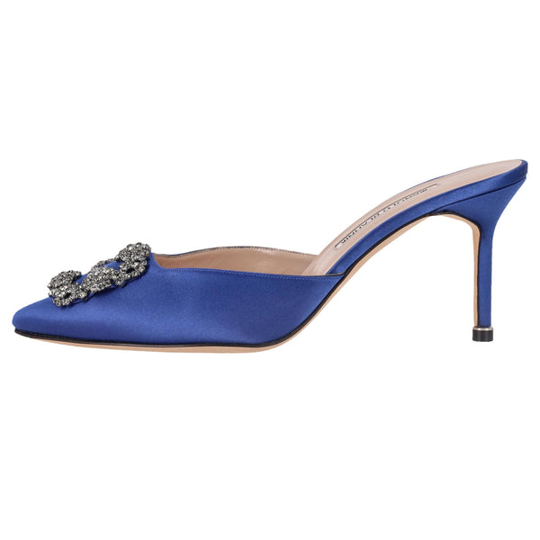 Manolo Blahnik 'Hangisi' Crystal Embellished Satin Heeled Mules. Size 40