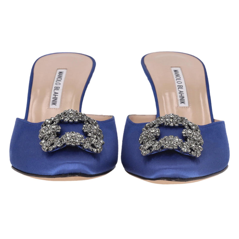 Manolo Blahnik 'Hangisi' Crystal Embellished Satin Heeled Mules. Size 40