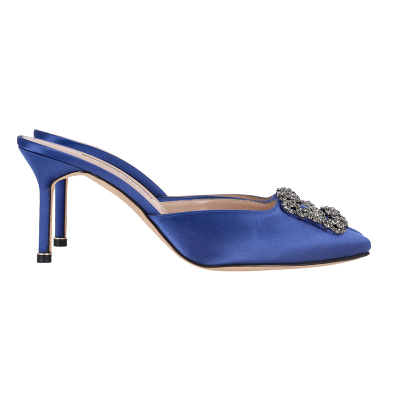 Manolo Blahnik 'Hangisi' Crystal Embellished Satin Heeled Mules. Size 40