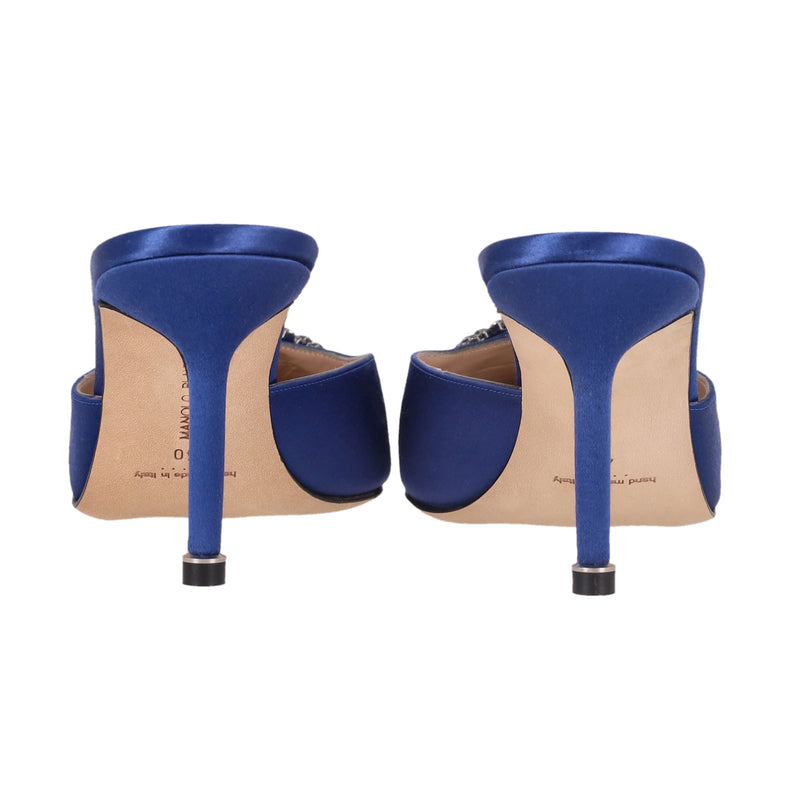 Manolo Blahnik 'Hangisi' Crystal Embellished Satin Heeled Mules. Size 40