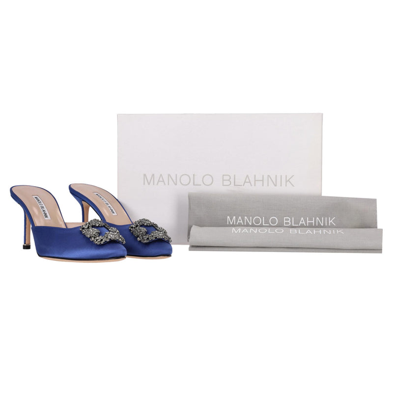 Manolo Blahnik 'Hangisi' Crystal Embellished Satin Heeled Mules. Size 40