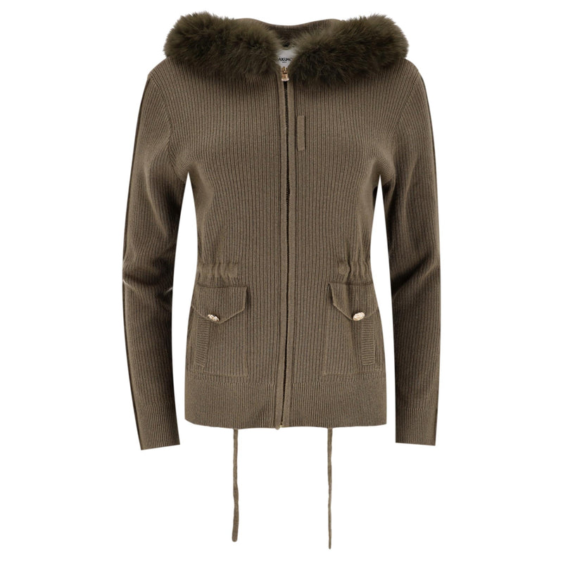 Max & Moi Merino Wool & Cashmere Blue Fox Trimmed Zipped Cardigan. Size S