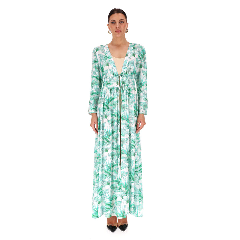 Mellisa Odabash Palm Print Kaftan Dress. Size XS