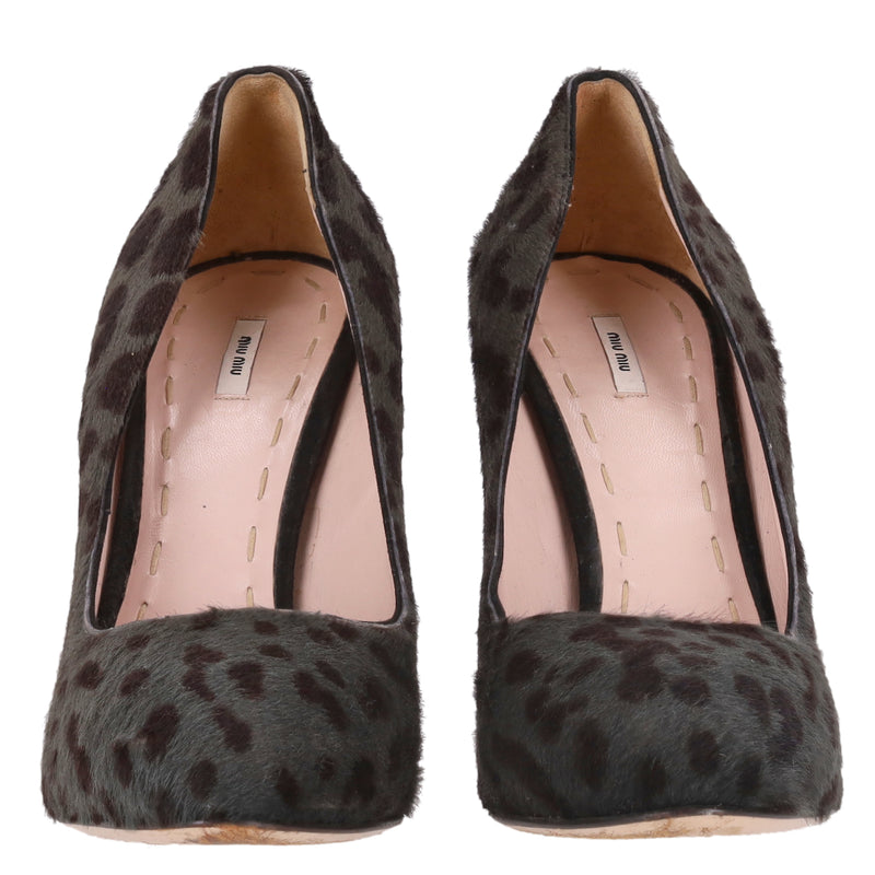 Miu Miu Leopard Print Pony Hair Pumps. Size 41