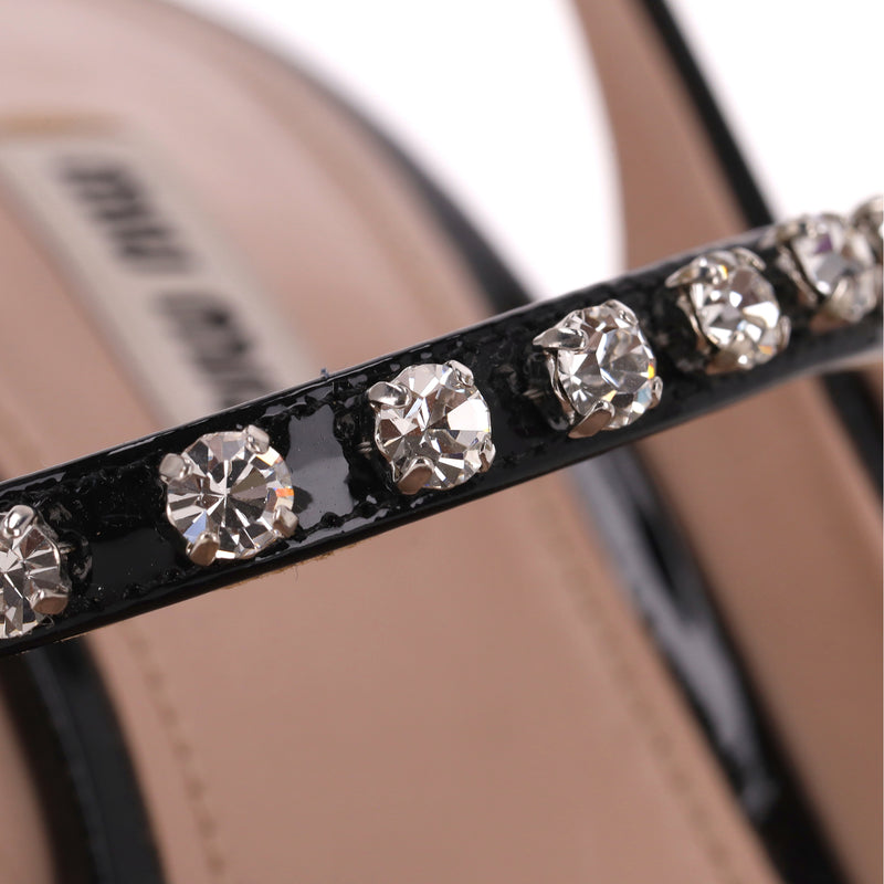Miu Miu Patent Leather Slingback Pumps With A Crystal Strap. Size 39