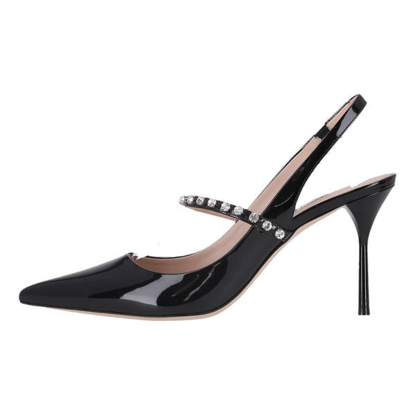 Miu Miu Patent Leather Slingback Pumps With A Crystal Strap. Size 39