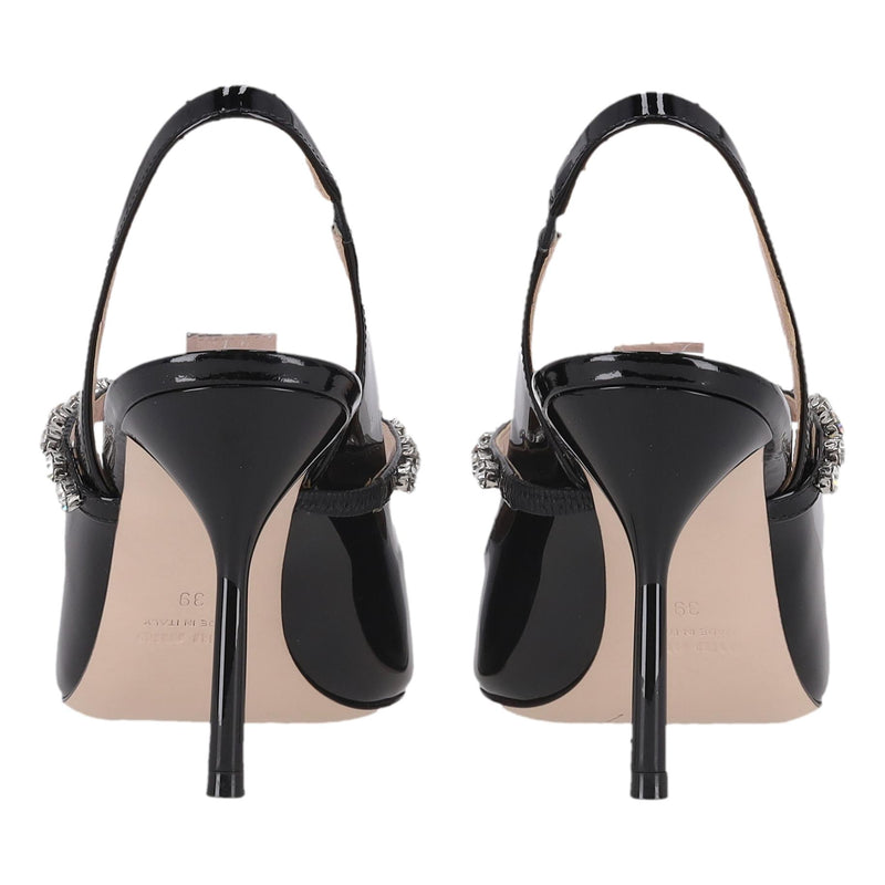 Miu Miu Patent Leather Slingback Pumps With A Crystal Strap. Size 39