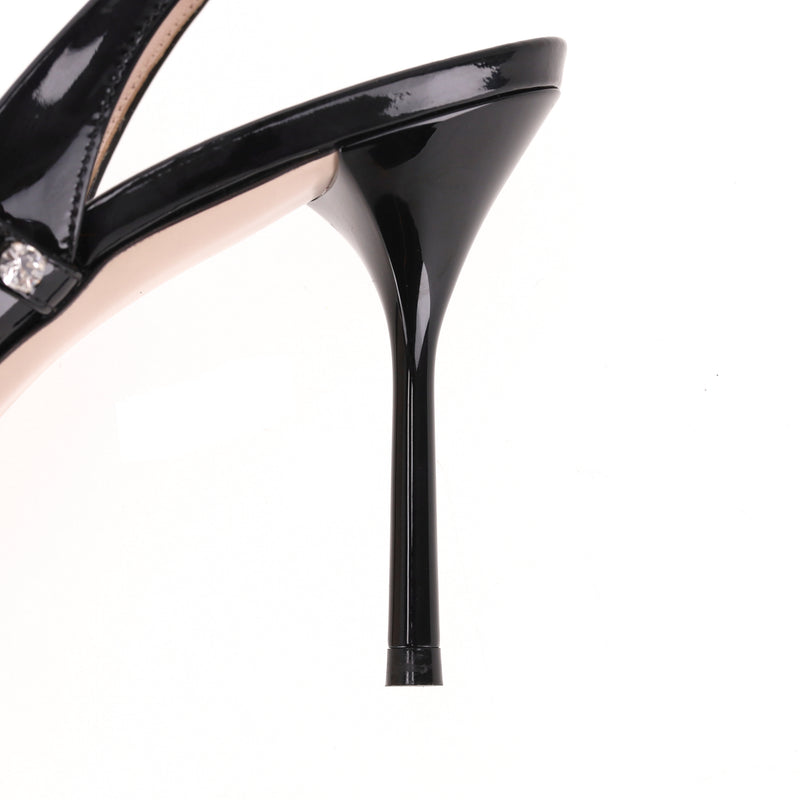 Miu Miu Patent Leather Slingback Pumps With A Crystal Strap. Size 39