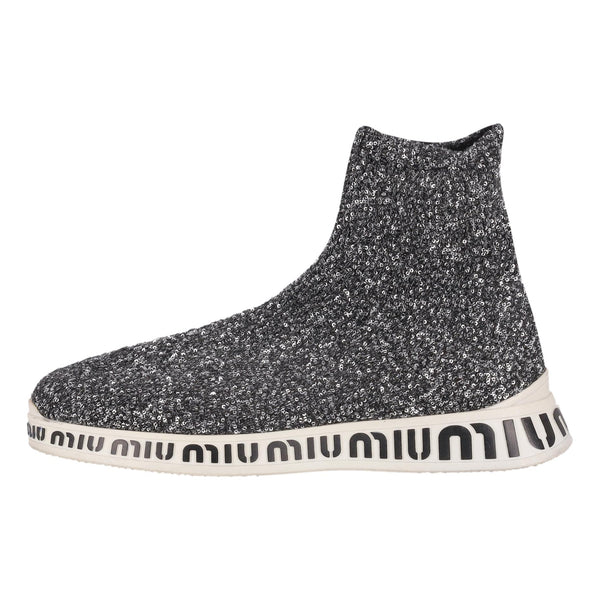 Miu Miu Sequin Embellished Logo Sock-Sneakers. Size 38.5