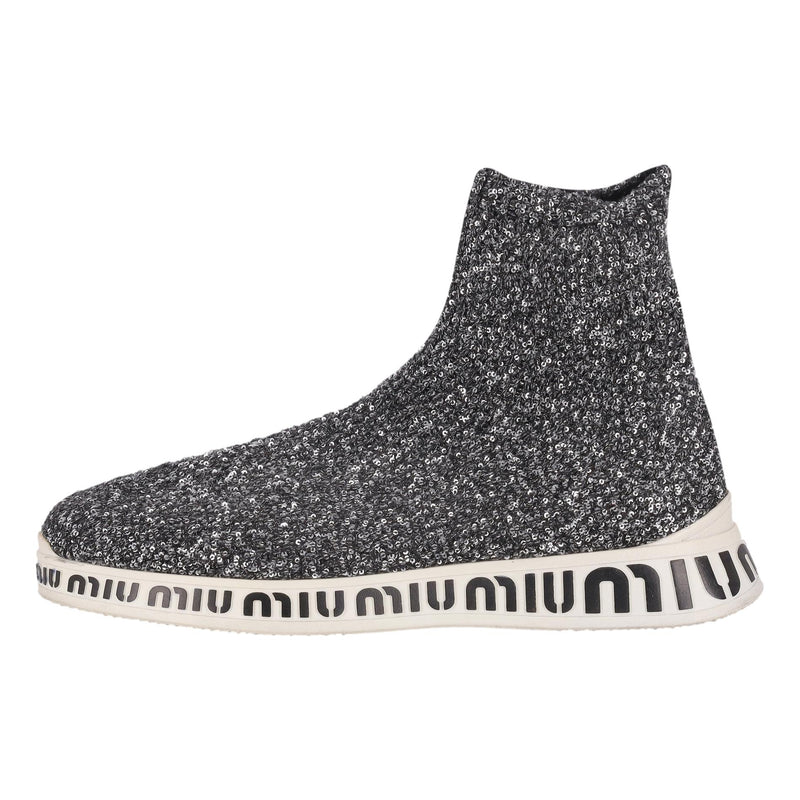 Miu Miu Sequin Embellished Logo Sock-Sneakers. Size 38.5