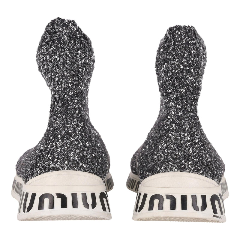 Miu Miu Sequin Embellished Logo Sock-Sneakers. Size 38.5