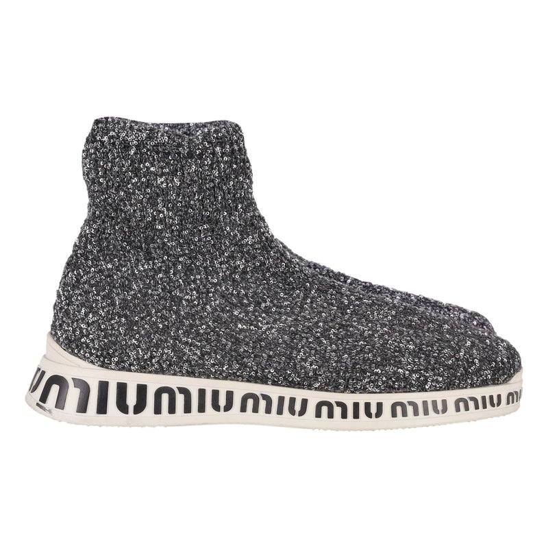 Miu Miu Sequin Embellished Logo Sock-Sneakers. Size 38.5