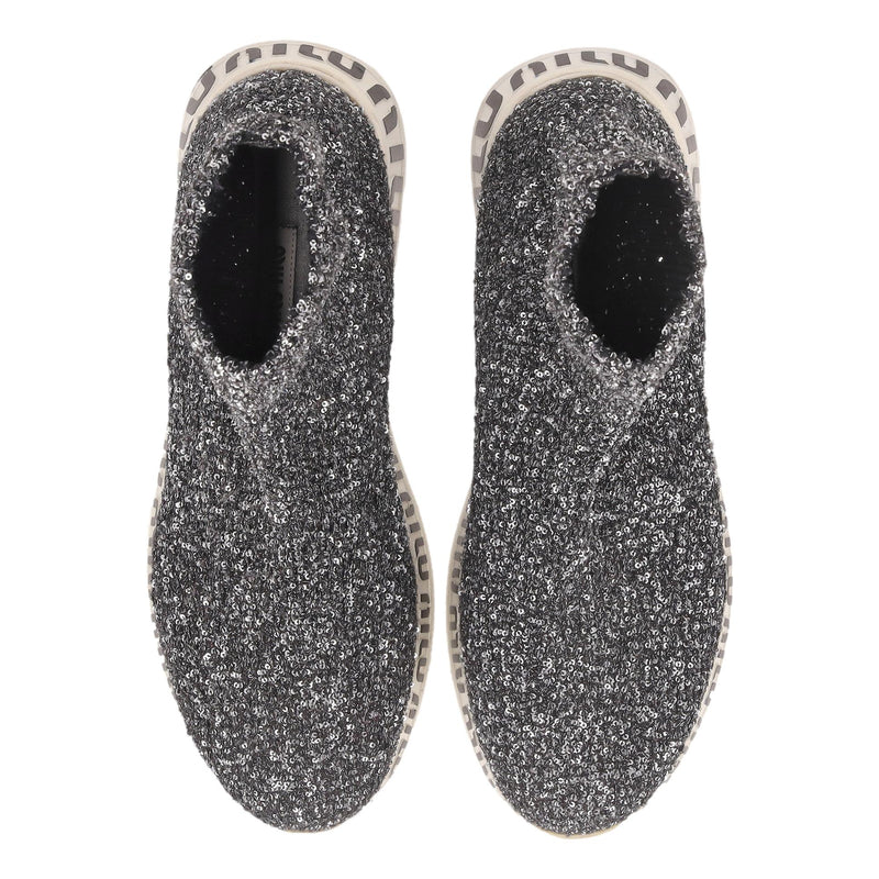 Miu Miu Sequin Embellished Logo Sock-Sneakers. Size 38.5