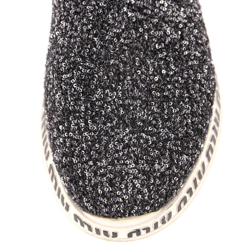 Miu Miu Sequin Embellished Logo Sock-Sneakers. Size 38.5