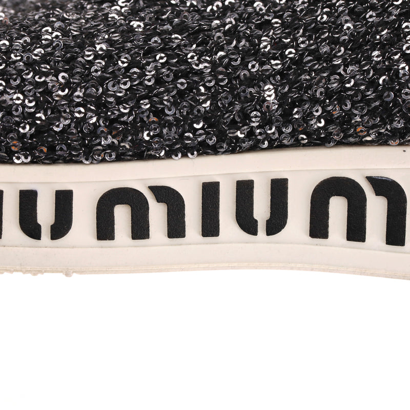Miu Miu Sequin Embellished Logo Sock-Sneakers. Size 38.5