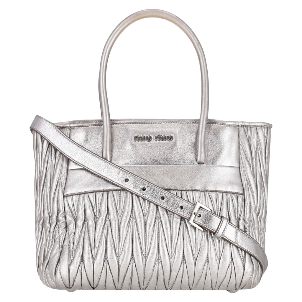 Miu Miu Double Zip Matelasse Metallic Leather Satchel Bag – Shush
