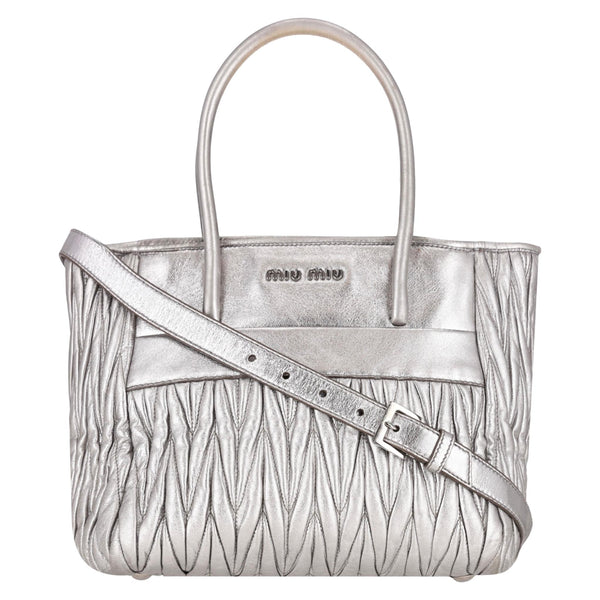 バッグ MIU MIU 90s silver mini tote bag archive Miu Miu Double Zip Matelasse Metallic Leather Satchel Bag – Shush