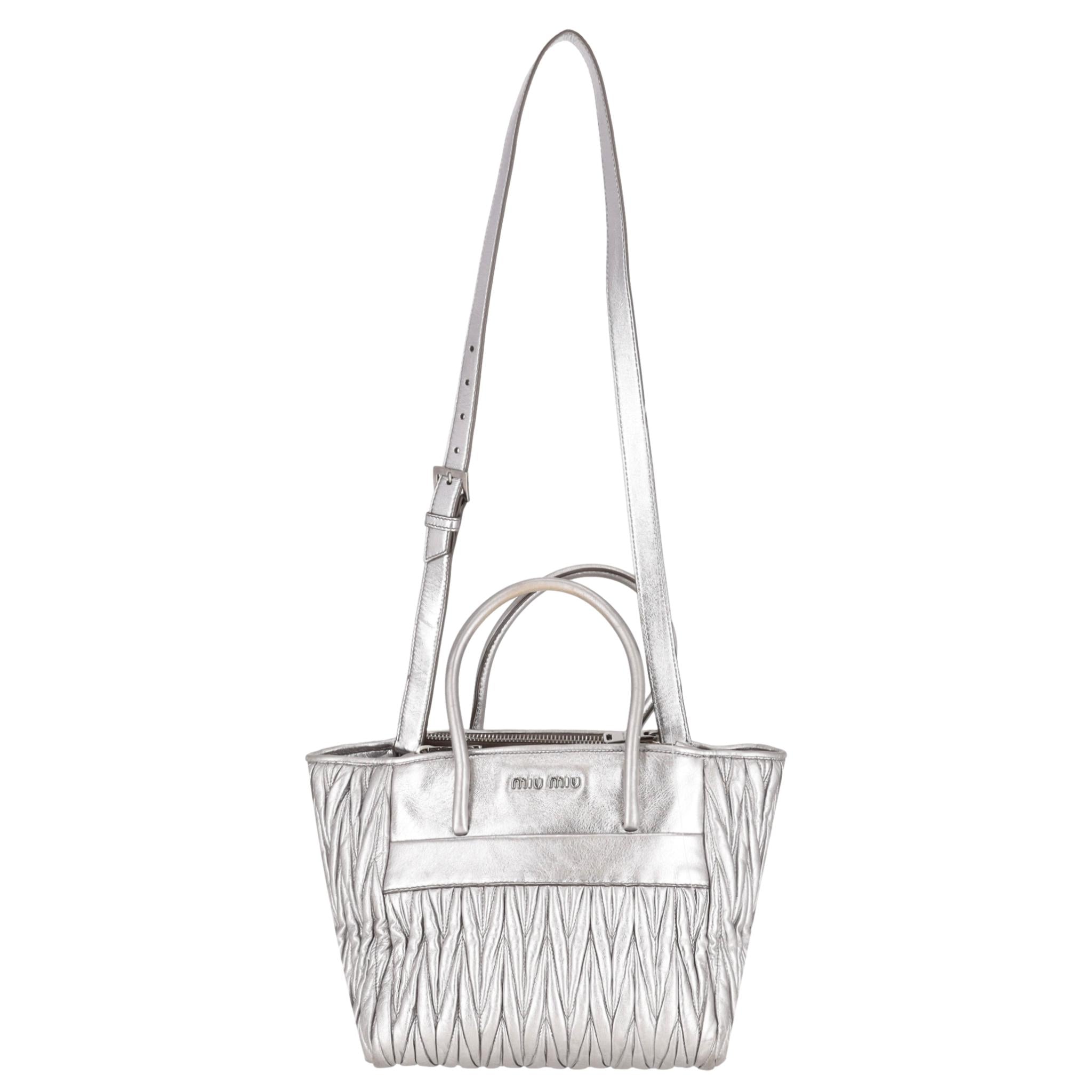 Miu Miu Double Zip Matelasse Metallic Leather Satchel Bag – Shush