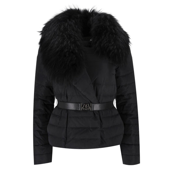 Moncler Down Fur-Trim Hood Jacket. Size 0
