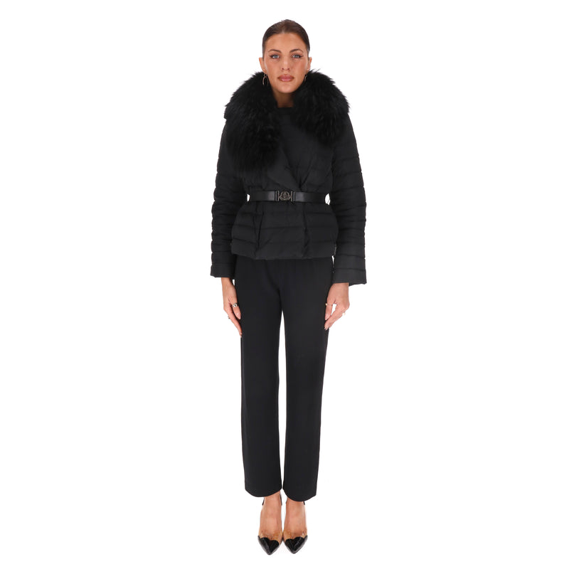 Moncler Down Fur-Trim Hood Jacket. Size 0