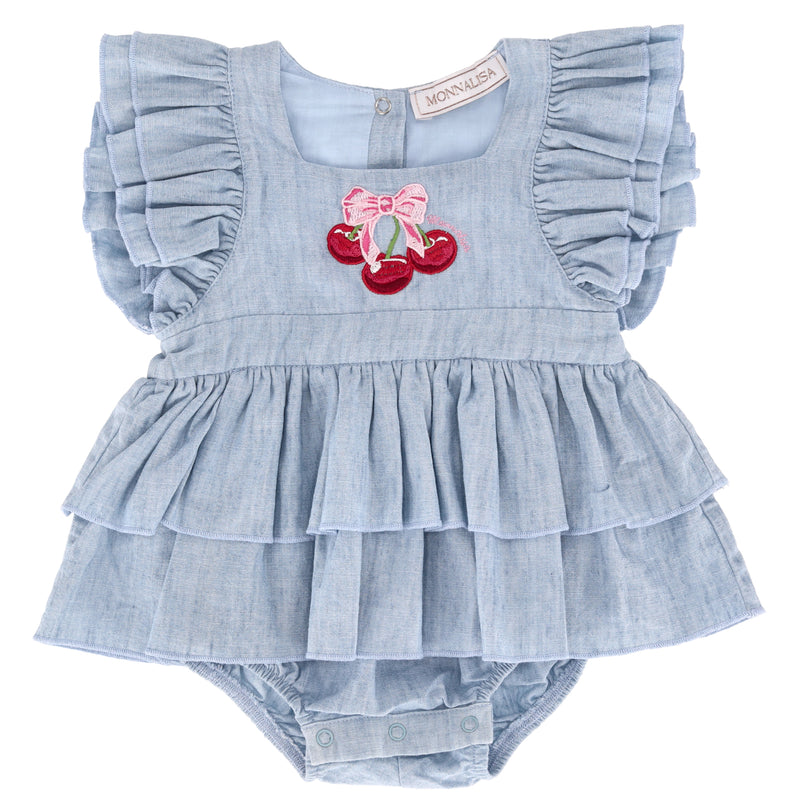 Monnalisa Baby Girl Linen Blend Romper Dress. Size 3M